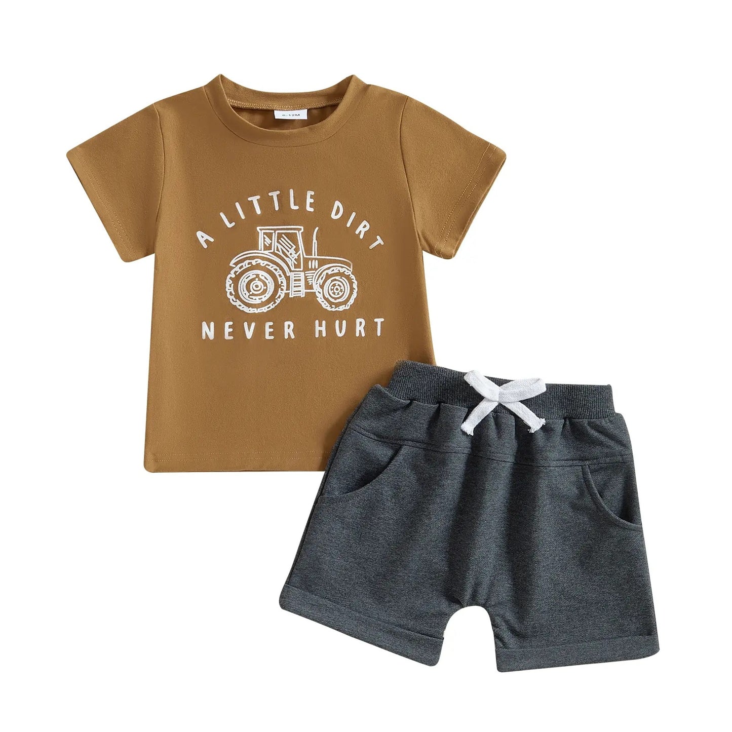 Round-neck Printed Short-sleeve Top And Shorts Two-piece Set