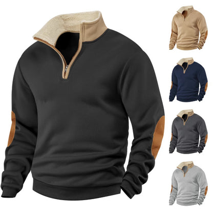 Retro Patchwork Half Cardigan Men's Long-sleeved Sweater