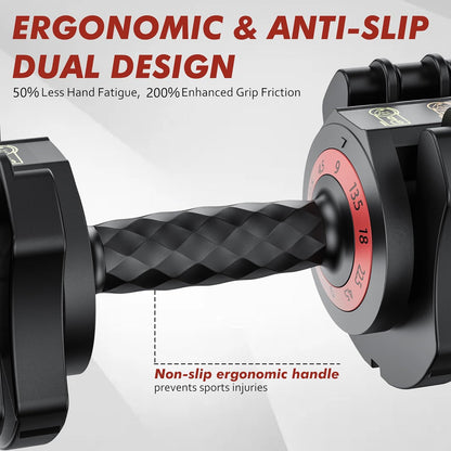 Adjustable Dumbbell Set Of 22.5LB Set-1Sec Adjustable Dumbbell Weights-5 In 1 Free Weights Dumbbells Set With Effortless Tray No-Slip Handle-Compact Size For Women Men At Home Gym