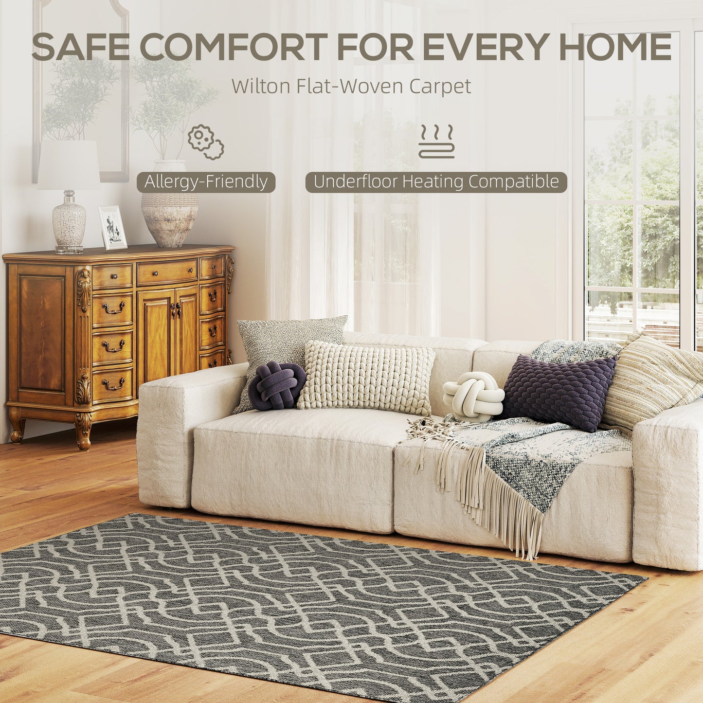 UV Resistant Indoor & Outdoor Area Rug, Easy-Cleaning Machine Washable Rug With Geometric Pattern For Patio, Garden, Kitchen, Bathroom Or Living Room, 170 X 120 Cm, Grey