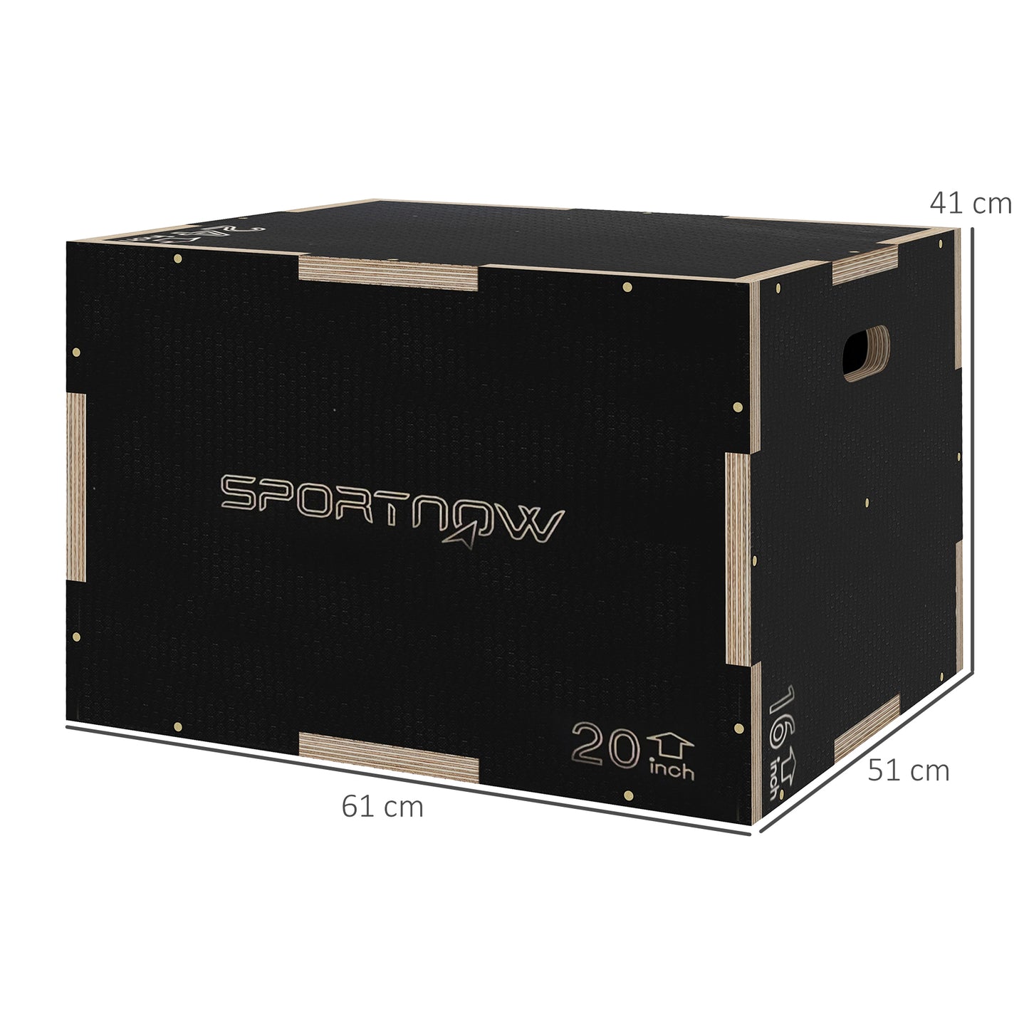 SPORTNOW Multi-Faceted Jump Box, Wooden Step Up Box, For Home, Gym, Exercise, 41/51/61cm - Black