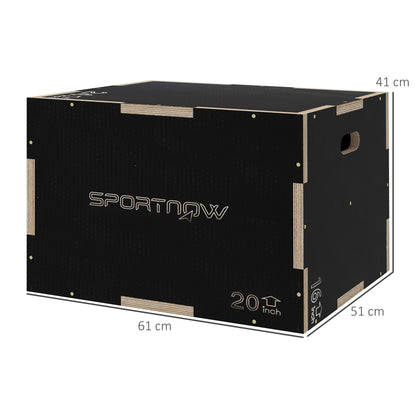 SPORTNOW Multi-Faceted Jump Box, Wooden Step Up Box, For Home, Gym, Exercise, 41/51/61cm - Black
