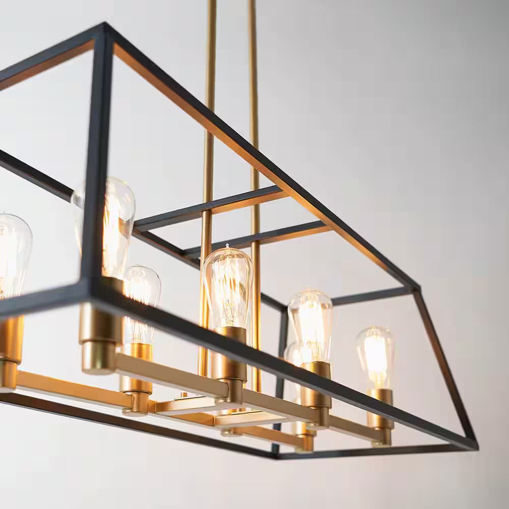 Carter 8-Light Black and Gold Farmhouse Chandelier Light Fixture for Dining Room or Kitchen