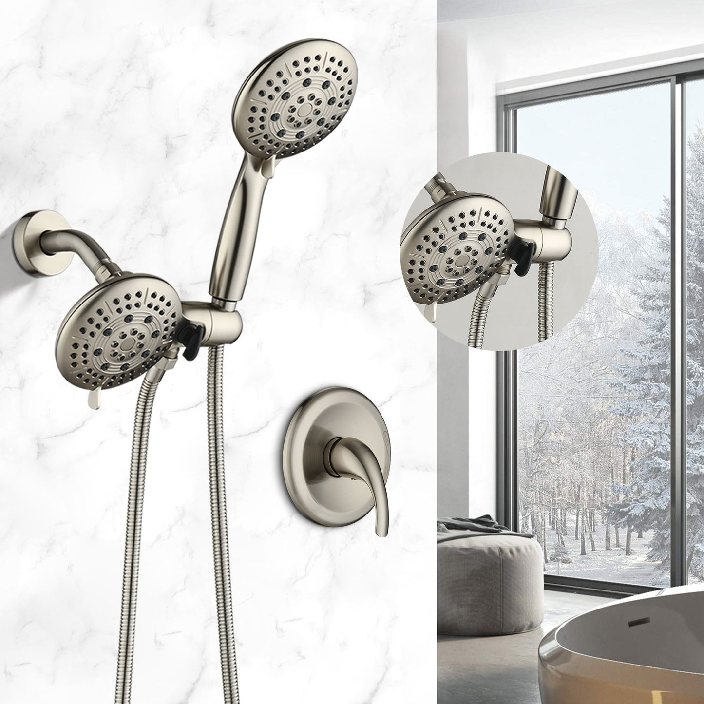 Classic High Pressure Single Handle 6-Spray Patterns Rain Shower Head With Handheld Shower  Valve Included