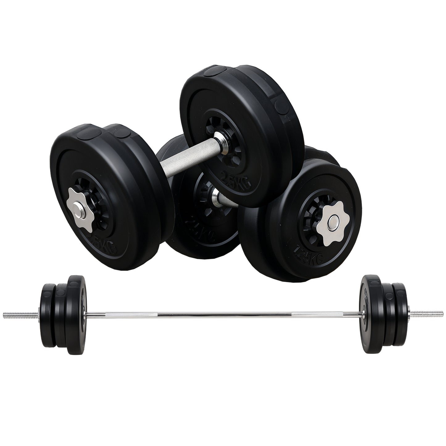 Dumbbell And Barbell Set With 65kg Adjustable Barbell Weights Set, For Home Gym - Black