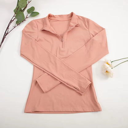 CHRLEISURE Long Sleeve Yoga Shirts Half-Zip Sports Top with Thumbholes Elastic Breathable Fitness Blouse for Women Activewear