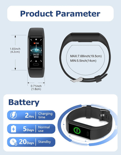 Fitness Tracker, Fitness Watches for Men Women with 24/7 Heart Rate Monitor Sleep Tracker Step/Calorie Counter Stopwatch Pedometer IP68 Waterproof