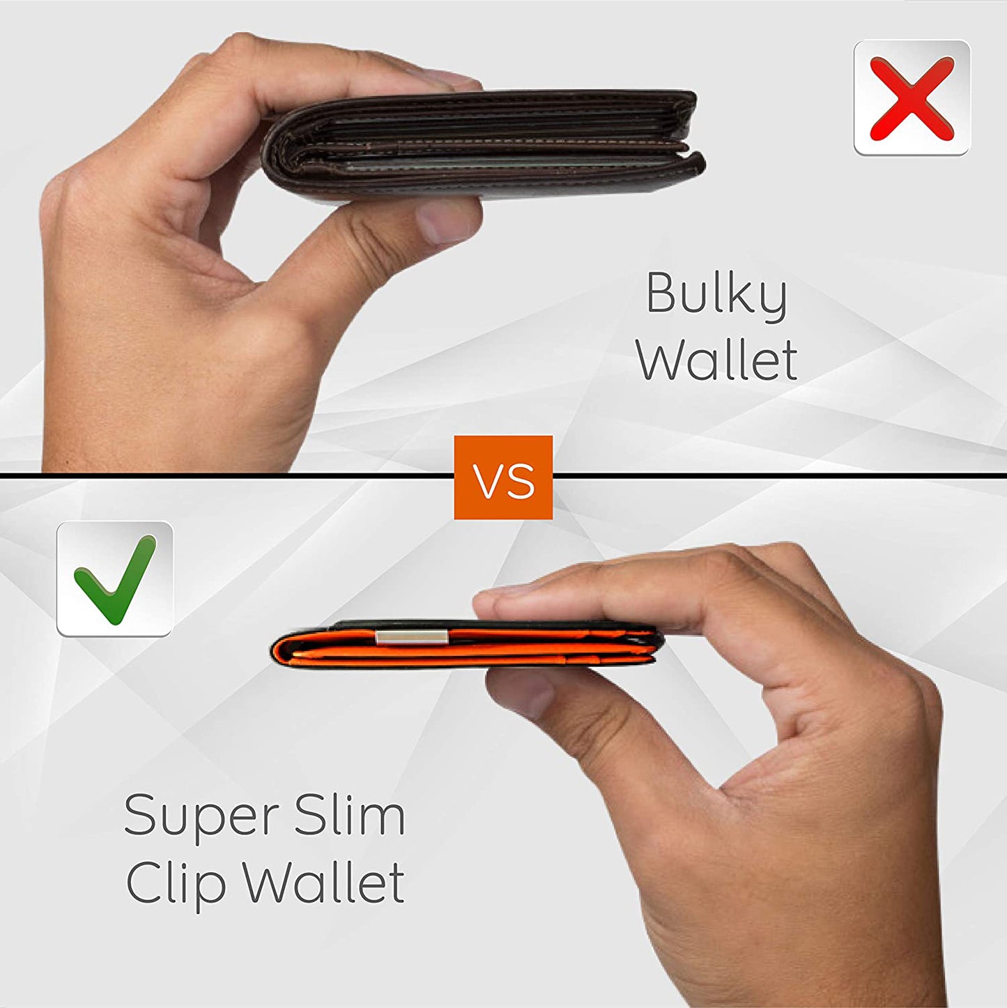 Mens Slim Leather Wallet with Money Clip RFID Blocking Bifold Credit Card Holder