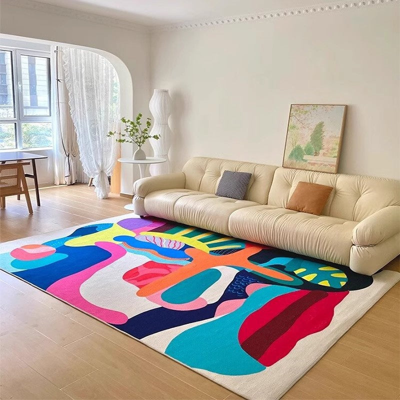 Colorful, Full-area Non-slip Dopamine-inspired Faux Cashmere Rug For The Living Room