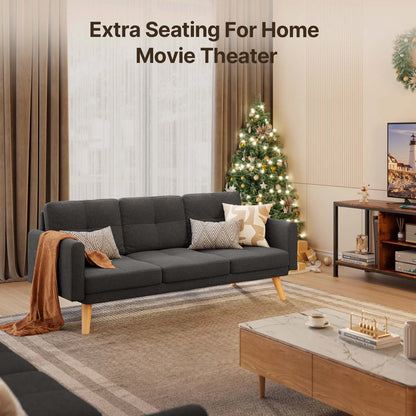68"  and Couch with Side Storage Pocket and 4" Thick Cushions for Living Room, Dark Gray Modern Home Furniture