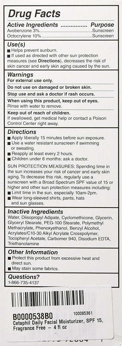 Daily Facial Moisturizer SPF 15 Sunscreen, Fragrance Free, 4 Oz