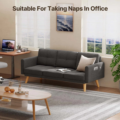 68"  and Couch with Side Storage Pocket and 4" Thick Cushions for Living Room, Dark Gray Modern Home Furniture
