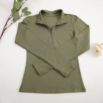 CHRLEISURE Long Sleeve Yoga Shirts Half-Zip Sports Top with Thumbholes Elastic Breathable Fitness Blouse for Women Activewear