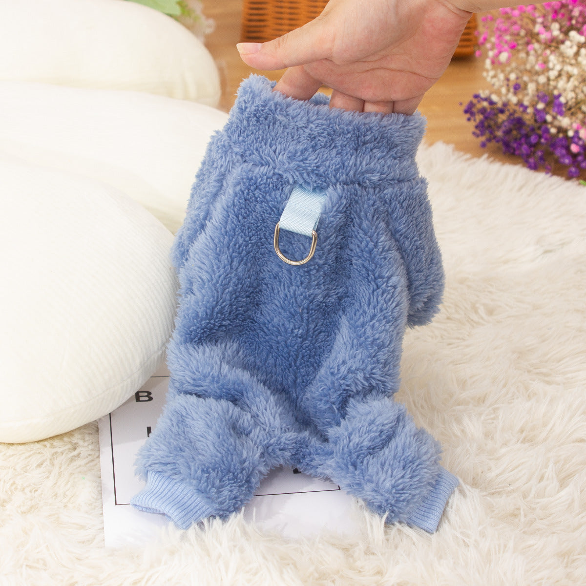 Dog Clothes Four-legged Pet Clothing Autumn And Winter Double-sided Thick Plush High Collar Warm Pet Clothes Cute Towing Ring