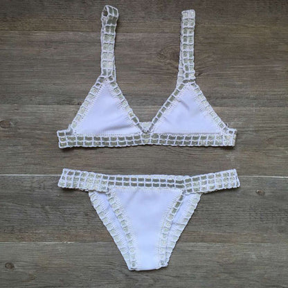 Sexy Hand Crochet Colorful Bikini Set, Spell Color Rubber, Ladies Knitted Swimwear