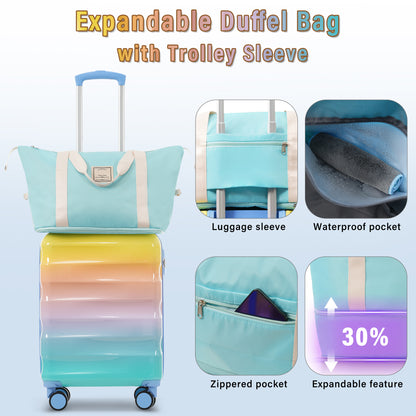 20 Carry-on Luggage With Cup Holder  Lightweight Glossy Hardshell Suitcases With Spinner Wheels, TSA Lock, Airline Approved, 2 Piece Set