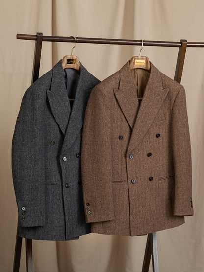 Tailored Wool-blend Herringbone Double-breasted Suit