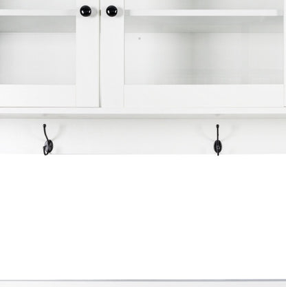 63W Large Kitchen Hutch Cabinet, Freestanding Pantry Cabinets Storage Kitchen Cupboard With 4 Doors, 4 Drawers & Microwave Shelf, White