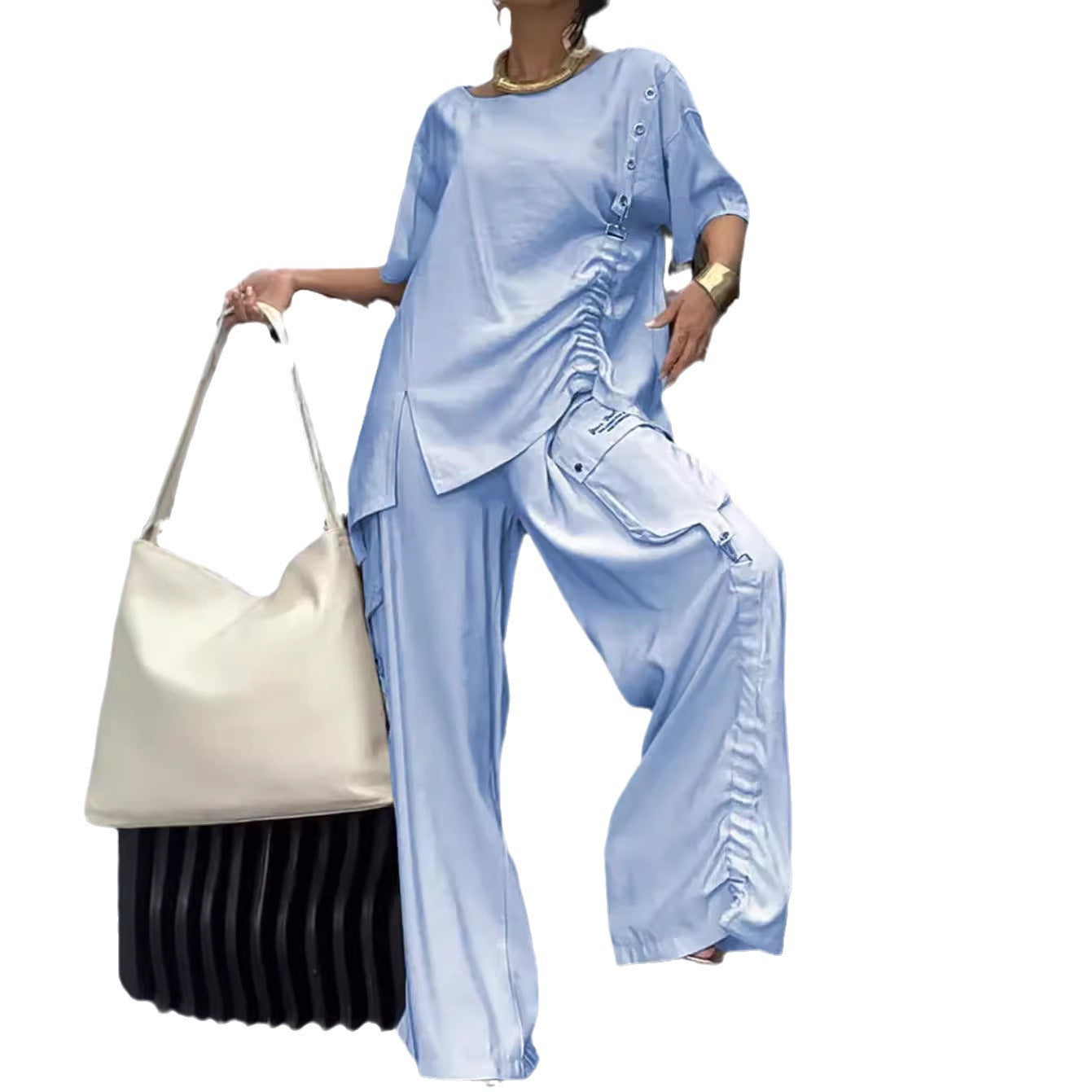 Summer New Fashion Casual Women's Round Neck T-shirt And Trousers Two-piece Set