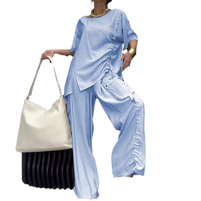 Summer New Fashion Casual Women's Round Neck T-shirt And Trousers Two-piece Set