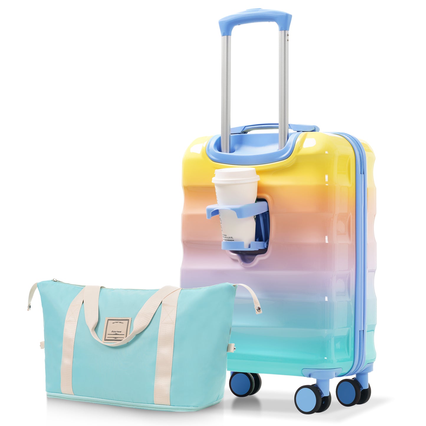 20 Carry-on Luggage With Cup Holder  Lightweight Glossy Hardshell Suitcases With Spinner Wheels, TSA Lock, Airline Approved, 2 Piece Set