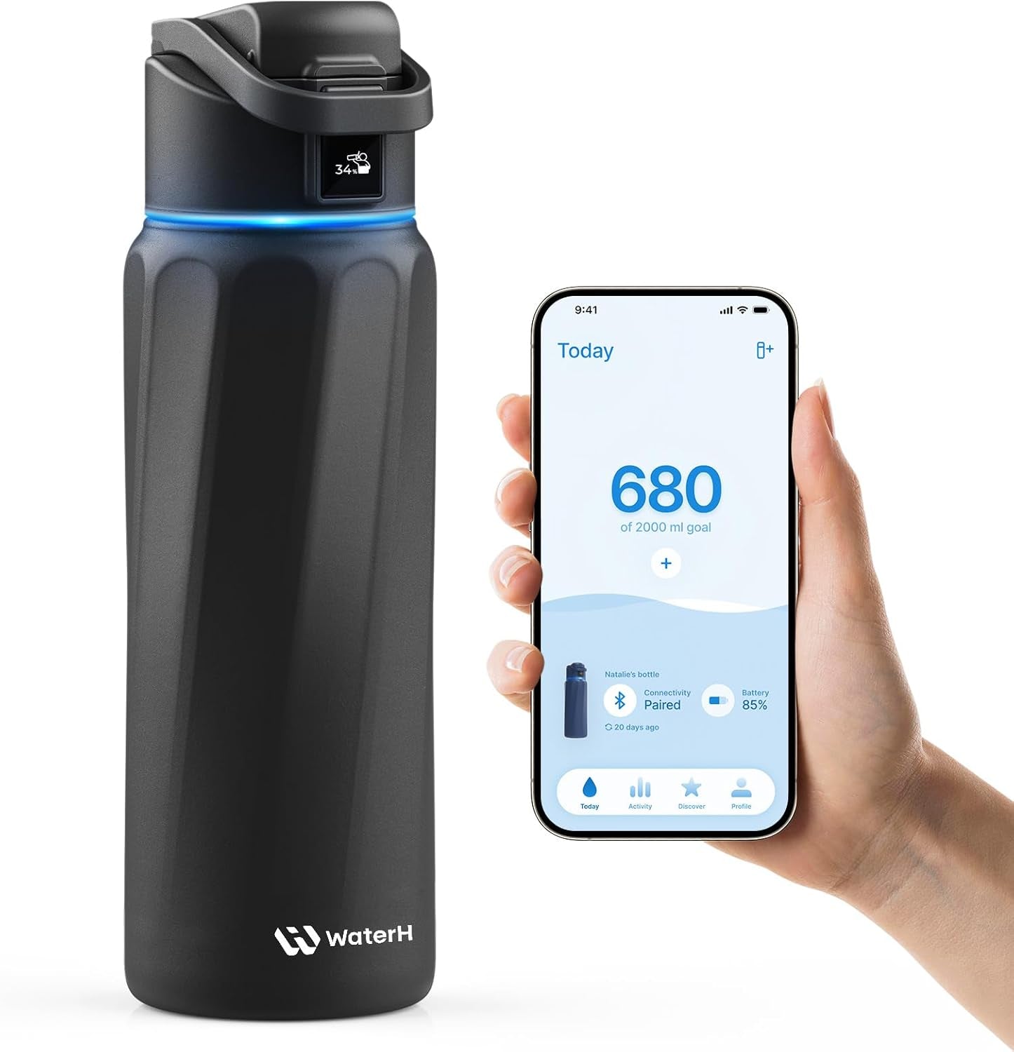 BOOST Smart Water Bottle with Reminder & Tracker, Double Wall Vacuum Insulated Bottles Stainless Steel, 32Oz Bpa-Free Wide Mouth for Gym, Office, School, Ideal Gift for Christmas, New Year