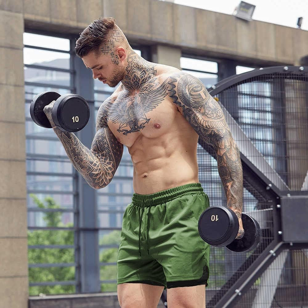 Men'S 2 Pack Running Shorts 2 in 1 Workout Shorts Quick Dry Gym Training Athletic Jogger with Phone Pockets