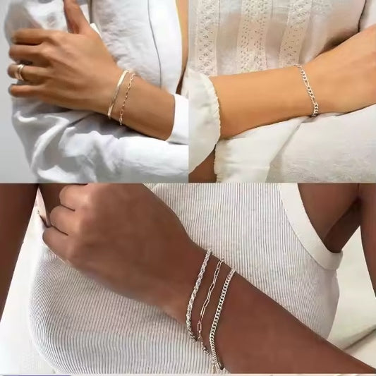 5pcs Silver Bracelets For Women, 14K Silver Plated Dainty Bracelets Set For Women Trendy Adjustable Stackable Bracelets