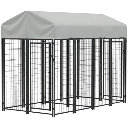 Outdoor Dog Kennel with Two-Room Design, Water-Resistant & Sun-Proof Cover, for S, M, L Dogs, 8' x 4' x 6'