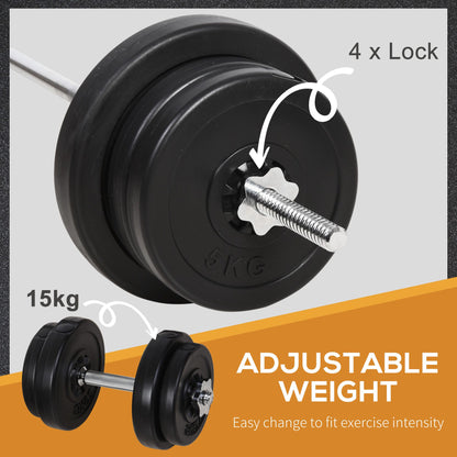 Dumbbell And Barbell Set With 65kg Adjustable Barbell Weights Set, For Home Gym - Black