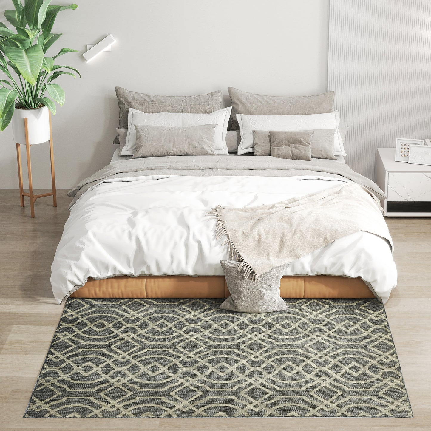 UV Resistant Indoor & Outdoor Area Rug, Easy-Cleaning Machine Washable Rug With Geometric Pattern For Patio, Garden, Kitchen, Bathroom Or Living Room, 170 X 120 Cm, Grey