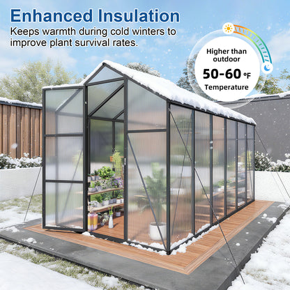 6x12FT Walk-in Outdoor Greenhouse - Polycarbonate Garden Greenhouse With Sturdy Aluminum Frame, Adjustable Vents, Lockable Door & UV Protection For Backyard