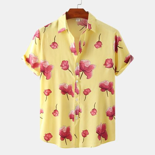 European And American Floral Men's Short-sleeved Shirt
