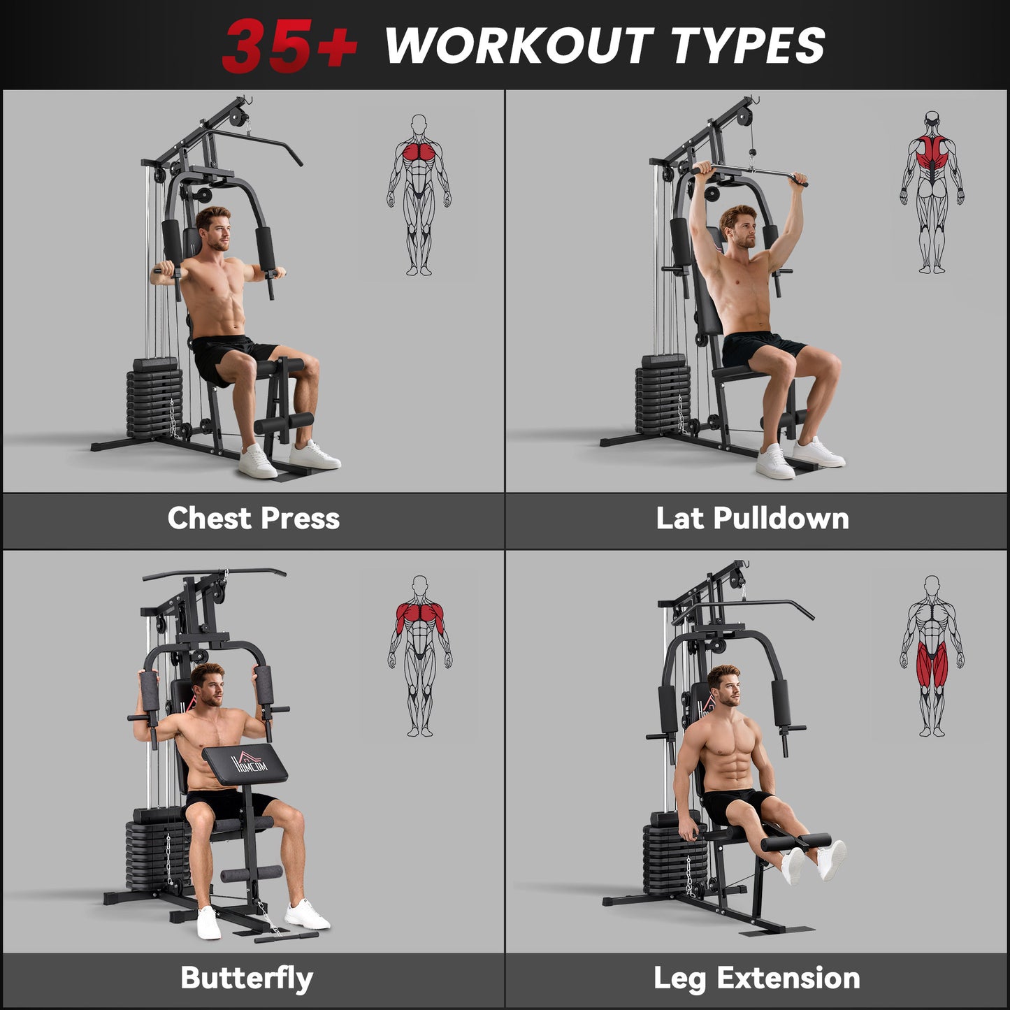 Multifunction Home Gym Machine, With 45kg Weight Stacks, For Strength Training