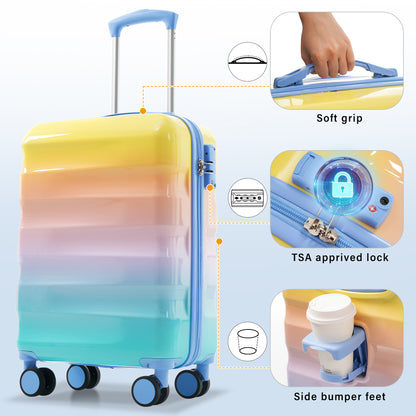 20 Carry-on Luggage With Cup Holder  Lightweight Glossy Hardshell Suitcases With Spinner Wheels, TSA Lock, Airline Approved, 2 Piece Set