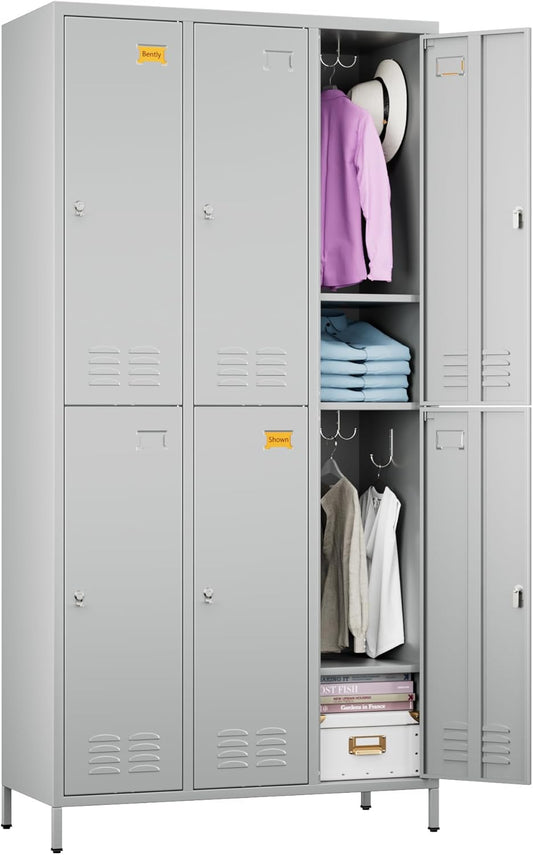 6 Doors Employee Locker With 18 Hooks,Industries Double Tier Metal Locker For School Office Gym Home Employees Staff Sundries Room