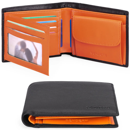 Trifold Wallets for Men-Rfid-Blocking Genuine Leather Wallet with 8 Card Slots