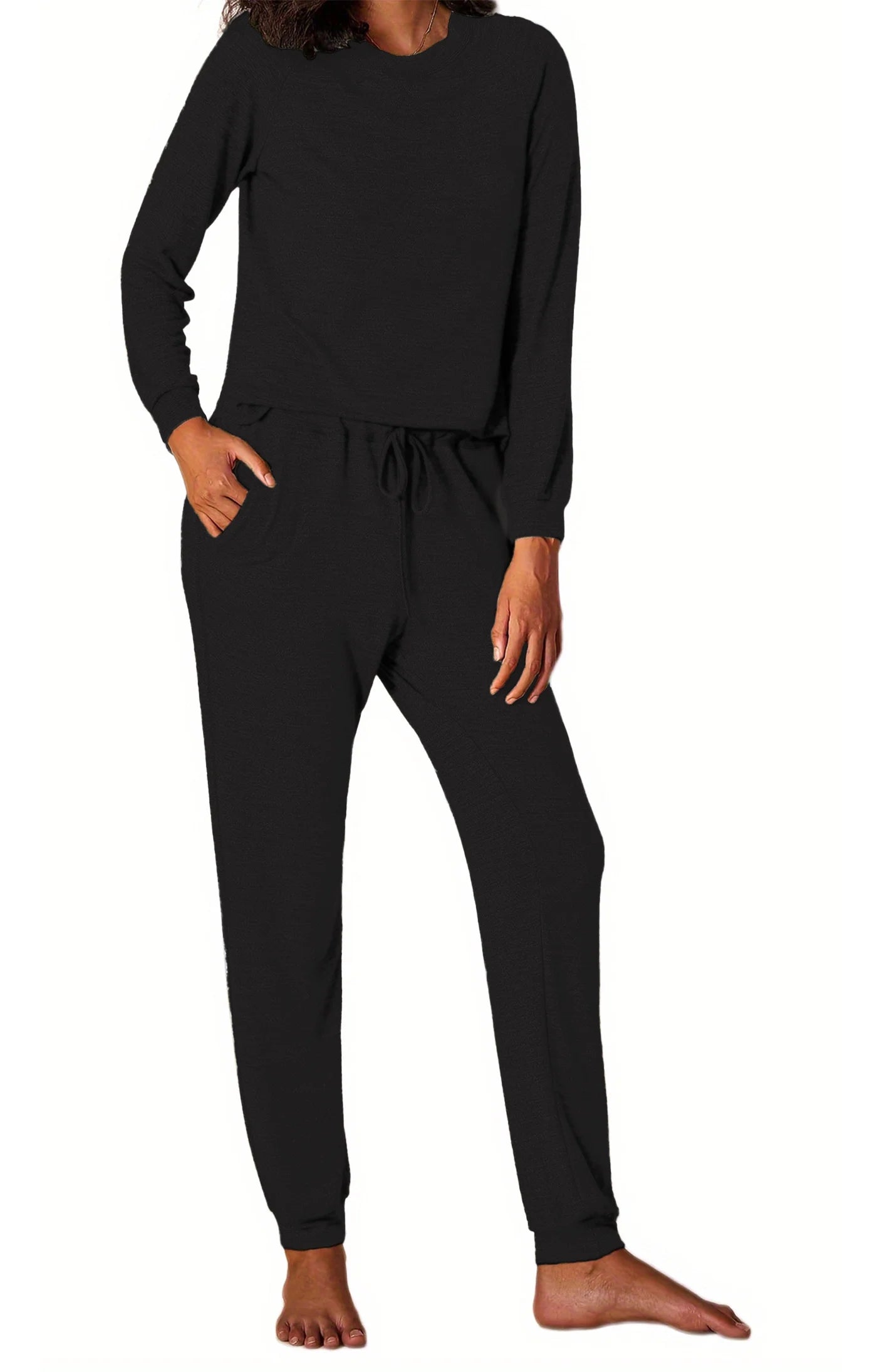 Womens Pajamas Sets Long Sleeve Top and Pant with Pockets Lounge Wear Set Oufits
