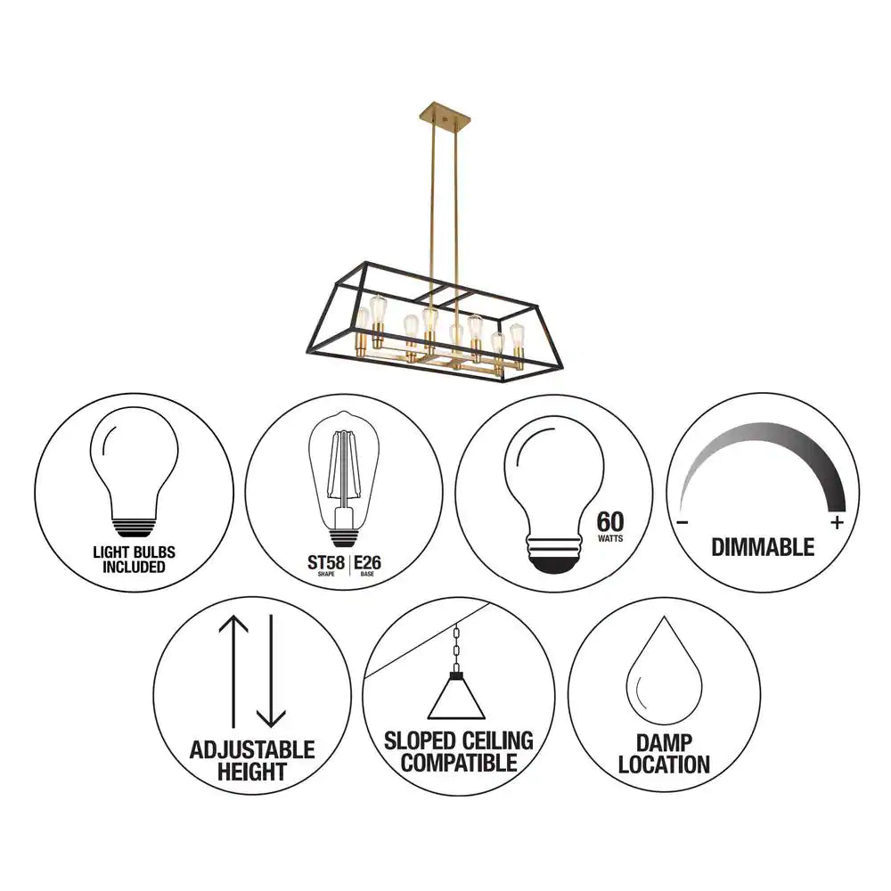 Carter 8-Light Black and Gold Farmhouse Chandelier Light Fixture for Dining Room or Kitchen