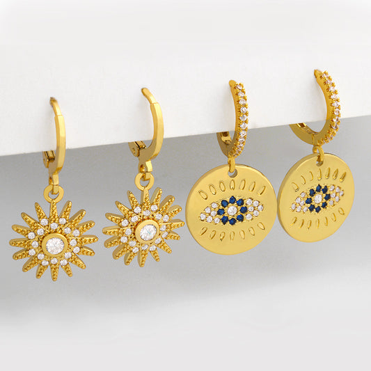 Earrings Temperament Sun Flower Earrings Inlaid Zircon