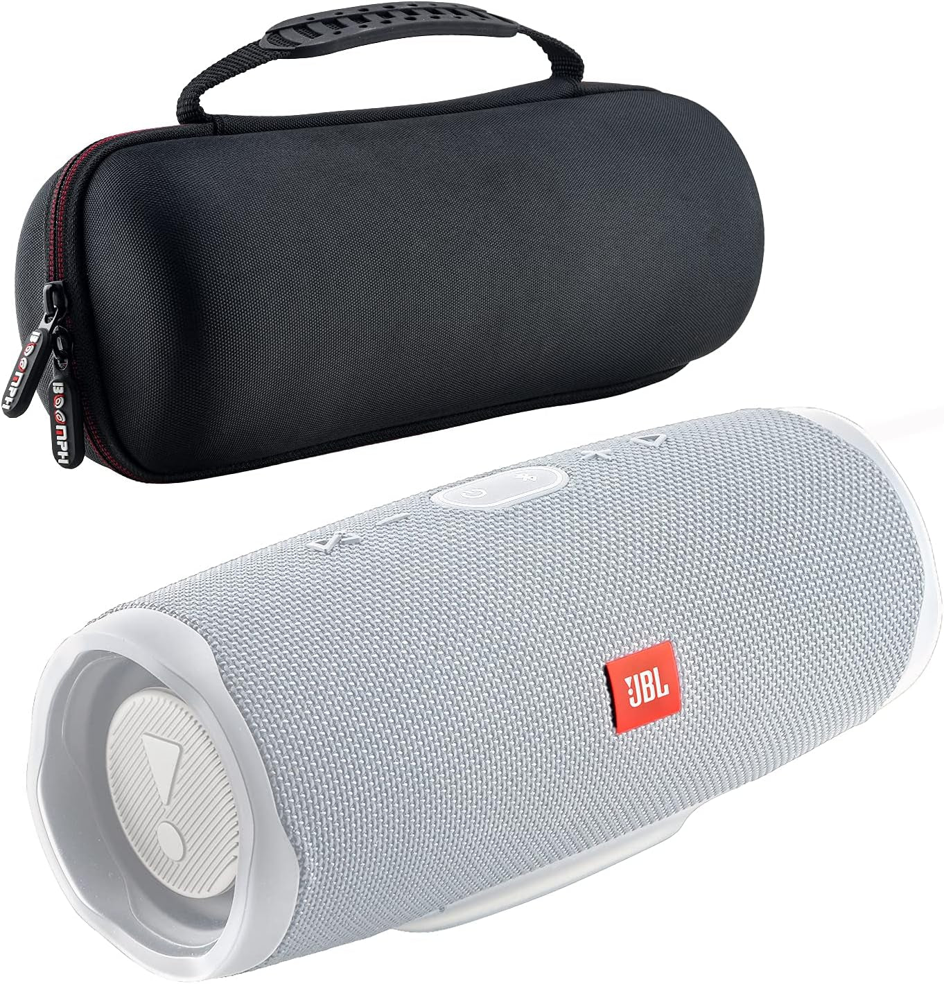 Charge 4 Portable Waterproof Wireless Bluetooth Speaker Bundle with Boomph Portable Hard Carrying Protective Case - White