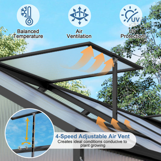 6x12FT Walk-in Outdoor Greenhouse - Polycarbonate Garden Greenhouse With Sturdy Aluminum Frame, Adjustable Vents, Lockable Door & UV Protection For Backyard
