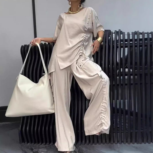 Summer New Fashion Casual Women's Round Neck T-shirt And Trousers Two-piece Set