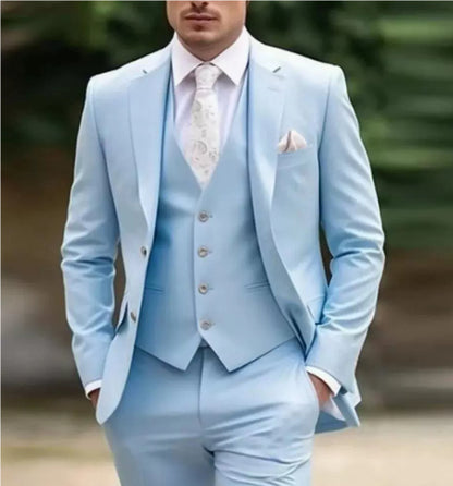 Brand Classic Men Suit 3 Pieces Fashion Slim Fit Blazer Vest