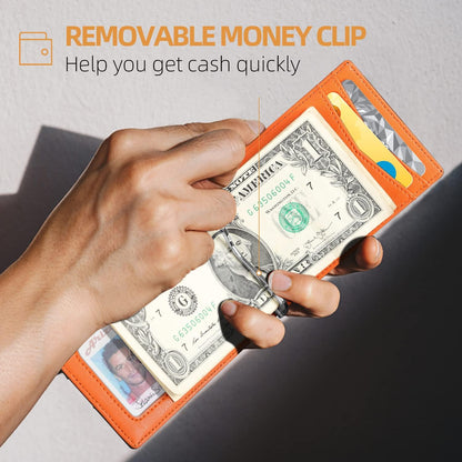 Slim Wallets for Men with RFID Blocking & Minimalist Mens Front Pocket Wallet Leather Black&Inner Orange