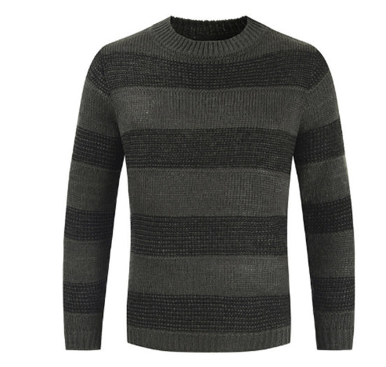 Casual Striped Knitted Sweater Men Round Neck Pullover Sweater