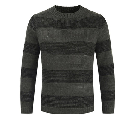 Casual Striped Knitted Sweater Men Round Neck Pullover Sweater