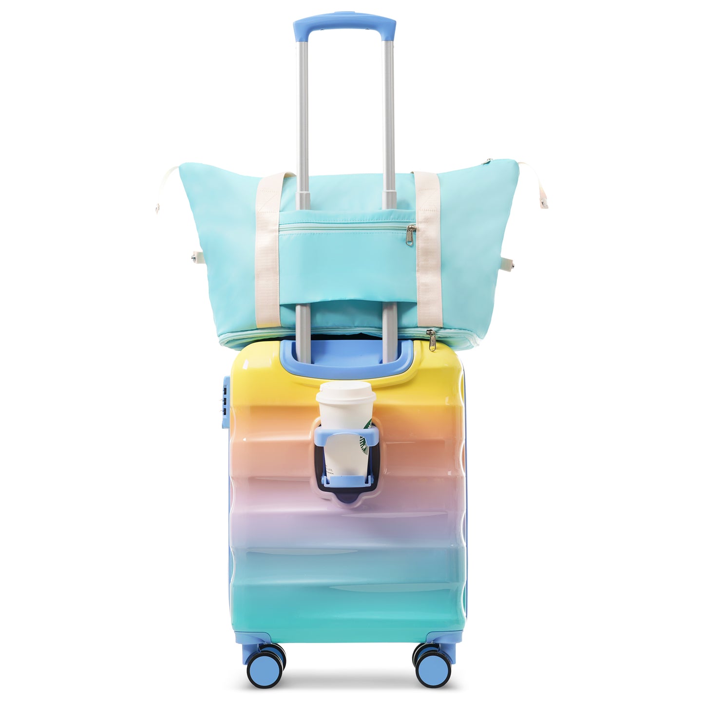 20 Carry-on Luggage With Cup Holder  Lightweight Glossy Hardshell Suitcases With Spinner Wheels, TSA Lock, Airline Approved, 2 Piece Set