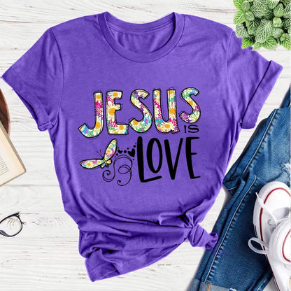 Jesus Love Print Women T Shirt Short Sleeve O Neck Loose Women Tshirt Ladies Tee Shirt Tops Clothes Camisetas Mujer