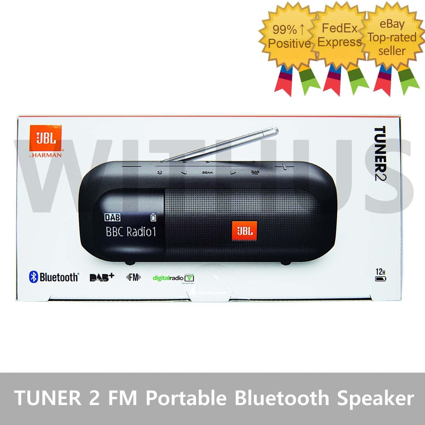 JBL TUNER 2 FM Portable FM Radio & Bluetooth Speaker Black JBLTUNER2BLK=